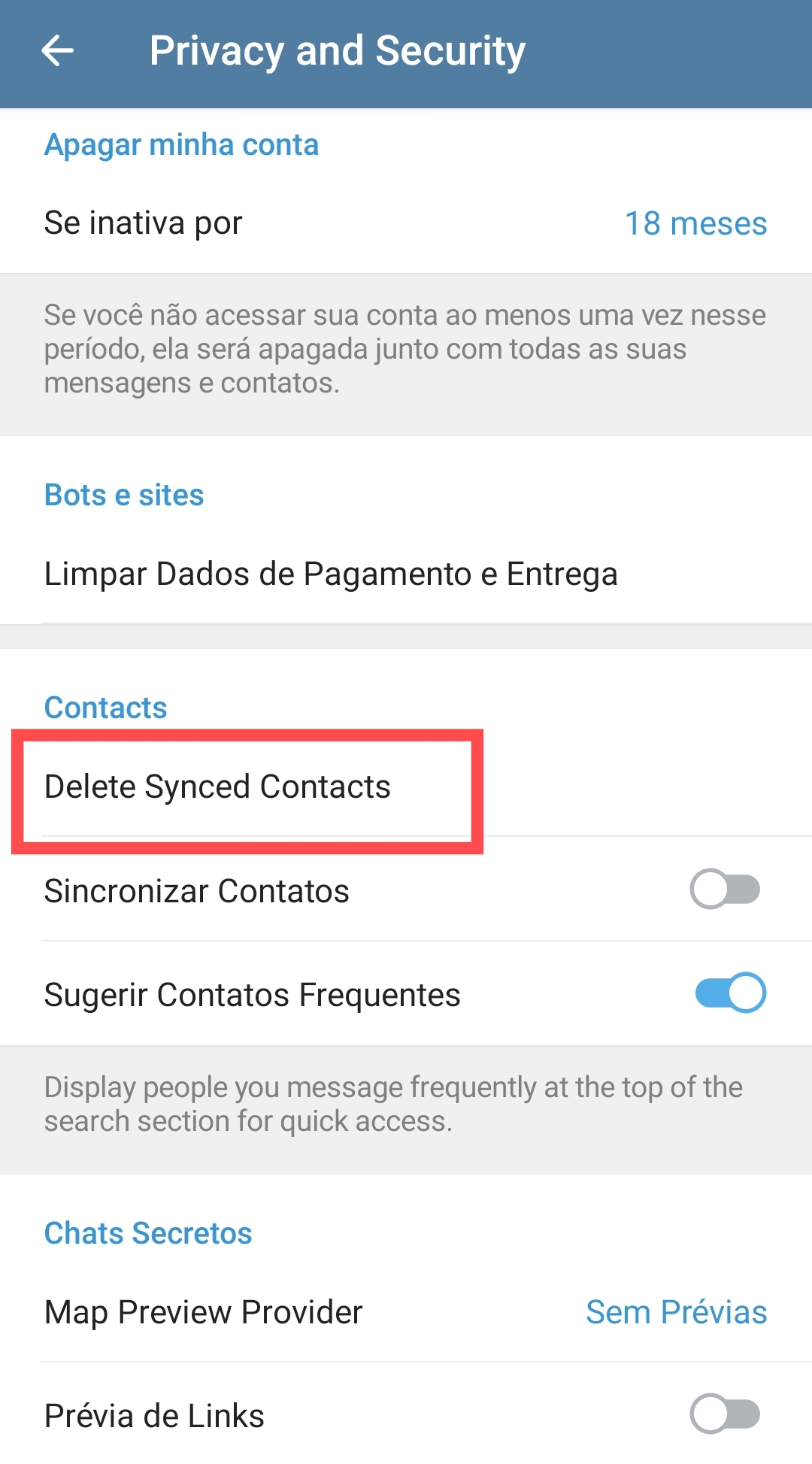 Deletar contatos sincronizados no Telegram / Delete Synced Contatcs Telegram / Mais Tutoriais